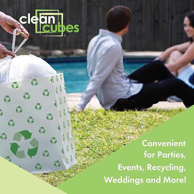 Clean Cubes 13 Gallon Disposable Pop-Up Trash Cans (3-Pack) with Fitted Bags – Foldable Garbage & Recycling Bins for Parties, Events & Kitchen (Recycle, 17" H x 13.5" W x 10" D)