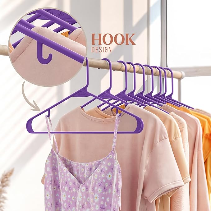 Plastic Hangers 20 Pack Purple - Clothes Hangers - Makes The Perfect Coat Hanger and General Space Saving Hangers for Closet and New Apartment Essentials - Percheros Ganchos para Colgar Ropa Hangars