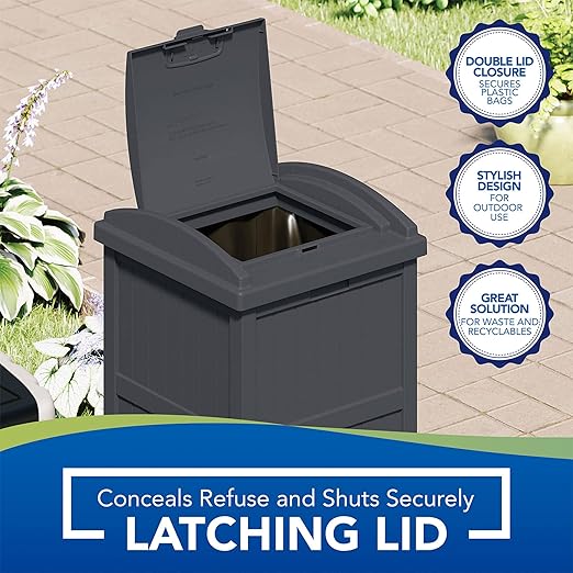 Suncast 3 Pack Trash Hideaway Refuse Container, Stylish Resin Outdoor Garbage Bin with Latching Lid, 30 to 33 Gallon Capacity, Cyberspace