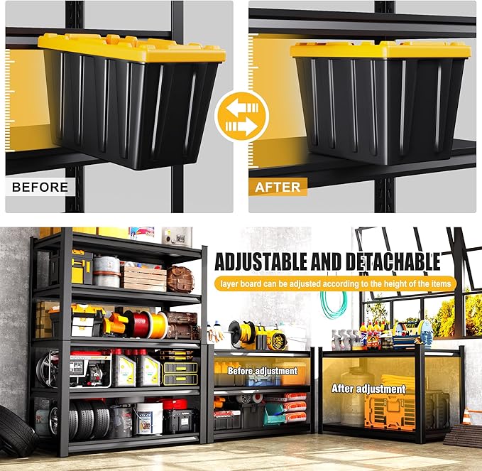 Set of 3 Garage Shelving 5-Tier Heavy Duty Storage Shelves, Adjustable Metal Shelving Unit, Utility Garage Organizer Shelf for Basement, Pantry, Warehouse, Supermarket, 45.7" Wx19.7 Dx71.2 H