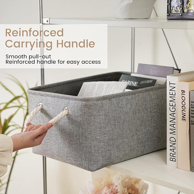 Large Storage Baskets- 15.7x11.8x8.26 inch Storage Bins for Shelves and Closet Organizing, Foldable Fabric Bin for Home Organization Clothes and Laundry (3-Pack, Gray)