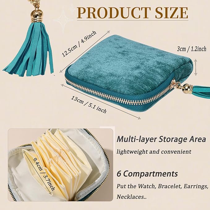 Small Travel Jewelry Organizer Bag Soft Lined Zipper Storage Bag with Tassel Portable Small Jewelry Travel Case for Rings Earrings Necklaces Bracelets, Anti-Scratch Jewelry Holder Pouch for Women Girl