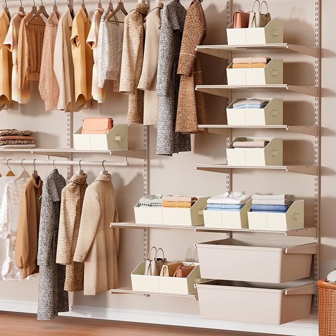 Homsorout Storage Bins for Shelves - Small Trapezoid Closet Shelf Organizer, Fabric Organization Bins with Handles, Storage Baskets for Clothes, Towel, Purse, 6 Pack, Beige