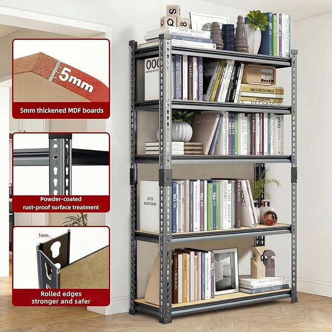 Garage Shelving Heavy Duty, 2450LBS Metal Storage Shelves 5 Tier, Adjustable Shelving Unit 36" W x 16" D x 72" H, Boltless Garage Storage Rack for Garage Basement, Pantry, Warehouse 1Pcs