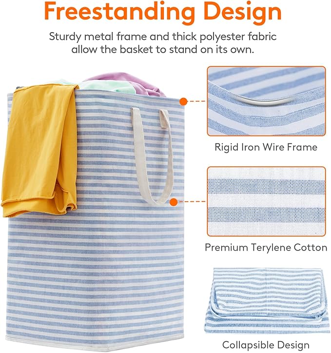 Lifewit 3 Pack Laundry Basket 80L Each, Collapsible Clothes Hamper with Reinforced Handles, Freestanding Waterproof Design for Bedroom and Laundry Room, Blue 240L Total