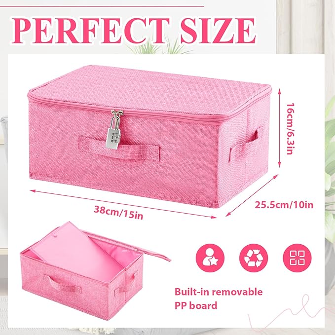 Briwooody Discreet Lockable Toy Bag Storage Organizer Toy Bag Storage Bins Case with Zipper Lid for Women and Men Clothes Container(Pink,15 x 10 x 6.3 Inch)
