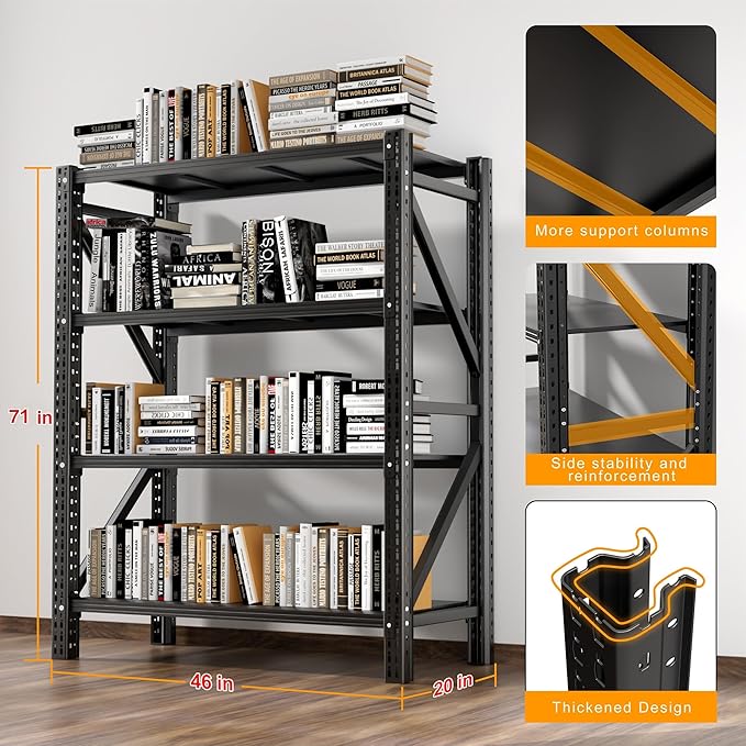 Heavy Duty Garage Shelving, 46" W x 20" D x 71" H, 3500 LBS Capacity, 4-Tier Adjustable Metal Storage Shelves, Reinforced Steel Storage Rack for Garage, Basement, Utility Room