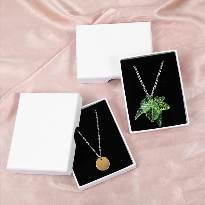 3 Pack Small Jewelry Gift Box, Necklace Bracelet Earring Cardboard Organizer, Cardboard Jewellery Box with Lids, Square Jewellery Gift Boxes for Birthday Xmas Christmas Wrapping (White)
