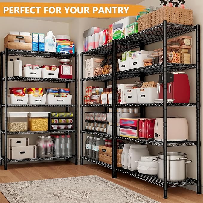 REIBII 72''H Metal shelving 5 Tire Storage Shelves for Garage Shelving Adjustable Wire Shelving Rack Heavy Duty Shelving Unit for Kitchen, Pantry, Laundry Room, Garage, Commercial, 72''H X36''W X14''D