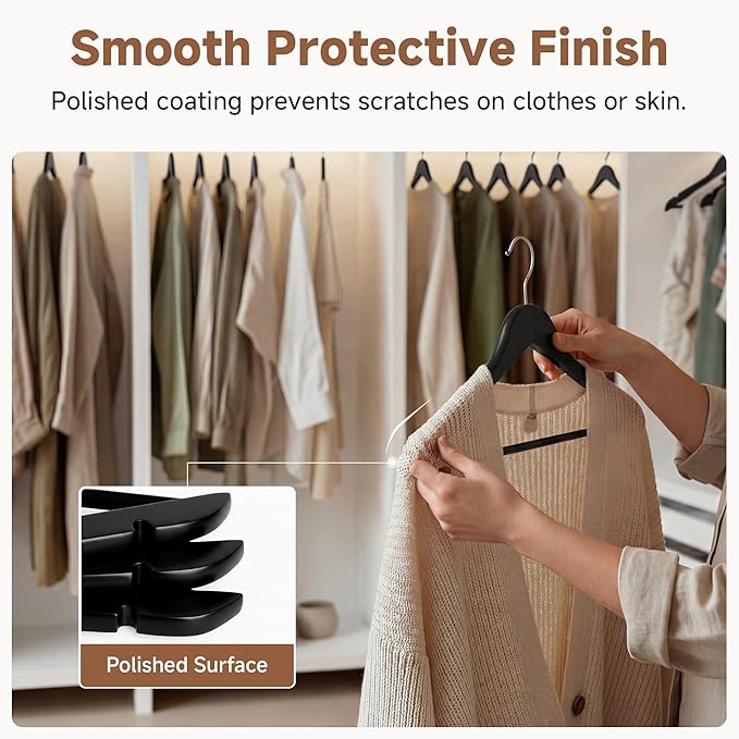 StorageWorks Black Wooden Hangers 30 Pack, Heavy Duty Wood Hangers for Closet, Clothes Hangers for Coats, Shirts, Pants, Suits