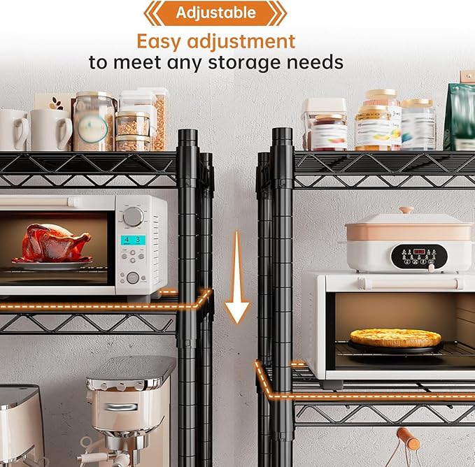REIBII 72''H Metal shelving 5 Tire Storage Shelves for Garage Shelving Adjustable Wire Shelving Rack Heavy Duty Shelving Unit for Kitchen, Pantry, Laundry Room, Garage, Commercial, 72''H X36''W X14''D