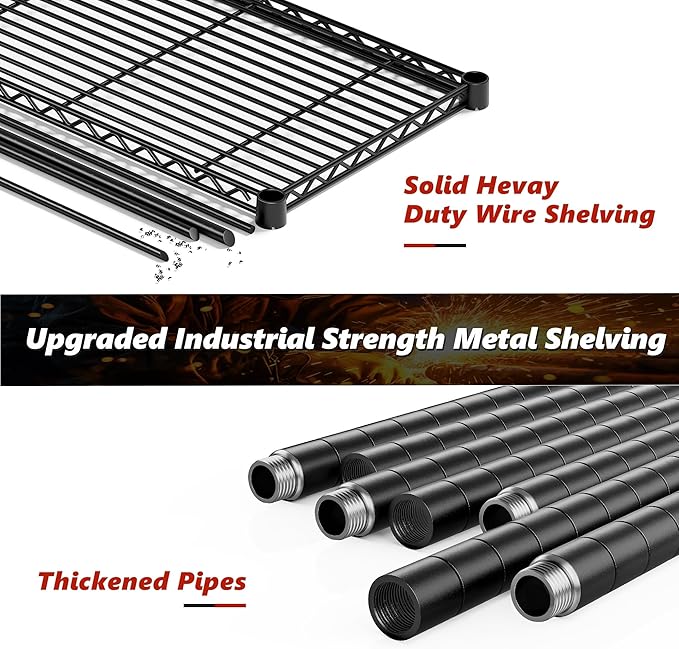 REIBII 72''H Metal shelving 5 Tire Storage Shelves for Garage Shelving Adjustable Wire Shelving Rack Heavy Duty Shelving Unit for Kitchen, Pantry, Laundry Room, Garage, Commercial, 72''H X36''W X14''D