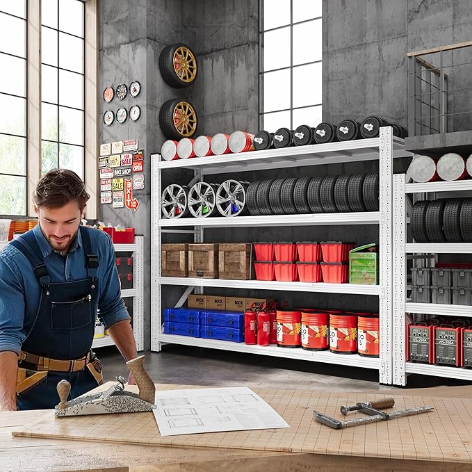 79”W Garage Shelving Heavy Duty, 7000LBS Metal Storage Shelves, 24” Deep Storage rack shelf, Steel Tall Industrial Shelving , 4 Tier Adjustable Standing Shelf for Warehouse / Shop 79"W x 24"D x 79"H