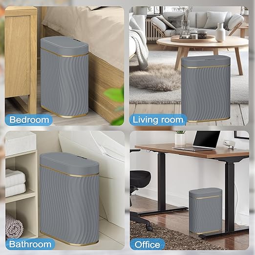 Ogikey Bathroom Small Trash Can with Automatic Touchless Lid, 2.6 Gallon Smart Garbage Can Narrow Waterproof Trash Bin for Bedroom, Office, Living Room