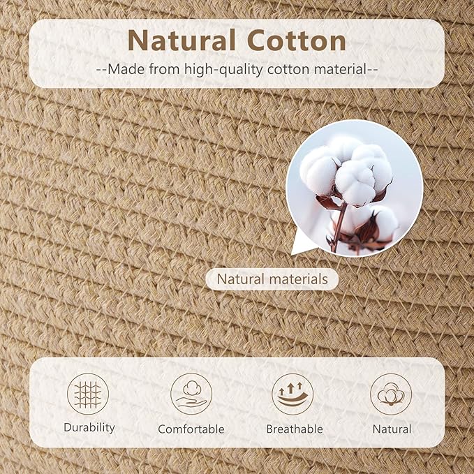 ECDYQXVU Cotton Rope Basket, Storage Baskets with Handle, 15x10x9 Inch Woven Basket for Shelves, Laundry, Towels, Clothes, Books (Jute/Brown 2Pack)