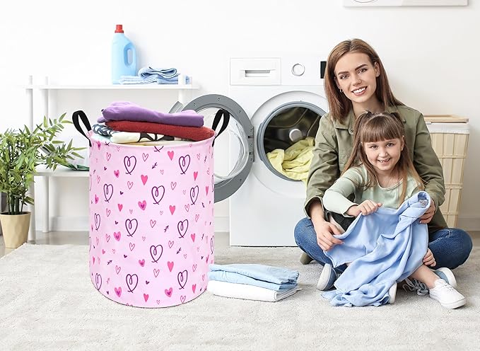 Collapsible Kids Laundry Basket Clothes Hamper, Foldable Storage Organizer Bin, Toy Clothes Storage with Handles for Boys Girls Bedroom, Room Decor Love