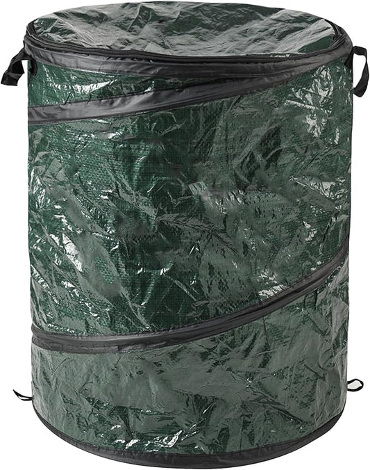 Collapsible Trash Can - Pop Up 44-Gallon Outdoor Portable Garbage Bag Holder with Zippered Lid - Recycle Bin for Camping or Parties by Wakeman (Green)
