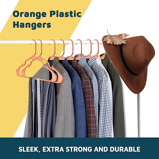 Lifemaster Plastic Clothes Hangers – Heavy Duty Hanger Set, for Organizing Clothes, Dresses, and Coat, Holds Up to 5 lbs, Space-Saving Hangers with Non-Slip Shoulder Grooves, Pack of 120, Orange
