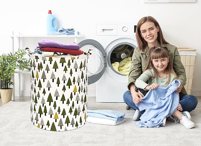 Collapsible Kids Laundry Basket Clothes Hamper, Foldable Storage Organizer Bin, Toy Clothes Storage with Handles for Boys Girls Bedroom, Room Decor Christmas Tree