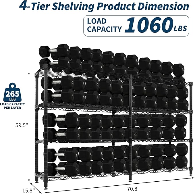 Garvee 70.8" W Storage Shelves Metal Shelving Unit, 4-Tier Heavy Duty Wire Shelving Extra Wide L-Shaped Storage Rack for Apartment Pantry Kitchen Corner Bedroom