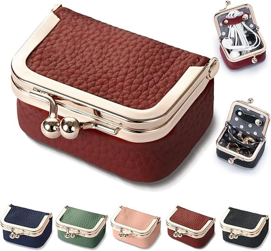 Zivyes Mini Jewelry Box Travel Small Coin Purse Organizer Case Genuine Leather Tiny Size (Red)