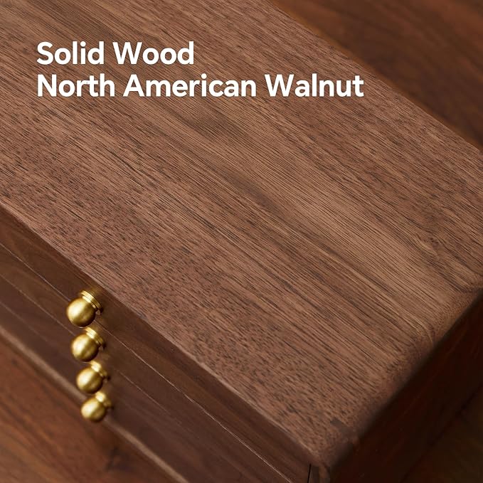 Wooden Jewelry Box for Women Men, Large Velvet Lined Organizer with 4 Drawers, Solid Black Walnut Brass Handles, Jewelry Storage Box for Rings, Necklaces, Earrings