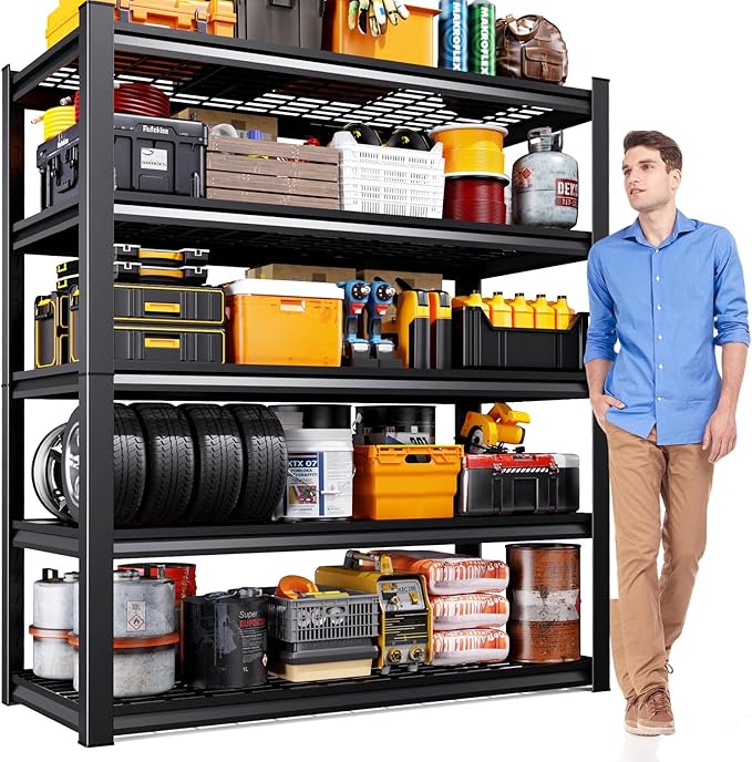 45.6" W Garage Shelving Heavy Duty Storage Shelves, 5-Tier Adjustable Metal Shelving Unit, Utility Garage Organizer Shelf for Basement, Pantry, Kitchen, Warehouse,17.7" D x 45.6" W x 71.2" H
