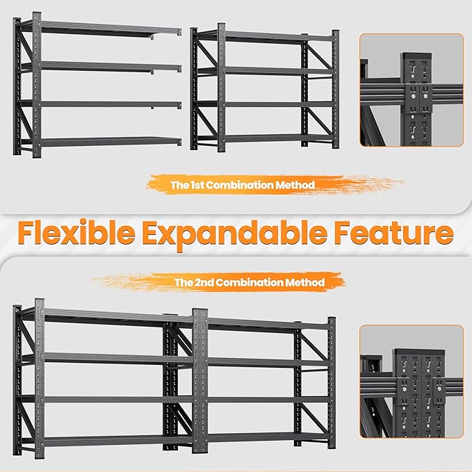 60" W Metal Shelving Heavy Duty, 24" Deep Large Storage Shelves, 4 Tier Tall Steel Industrial Shelving, 5000 LBS Adjustable Standing Shelf for Warehouse/Shop 60" W x 24" D x 70" H