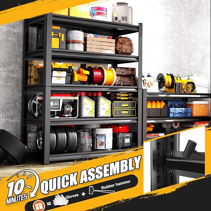 Set of 3 Garage Shelving 5-Tier Heavy Duty Storage Shelves, Adjustable Metal Shelving Unit, Utility Garage Organizer Shelf for Basement, Pantry, Warehouse, Supermarket, 45.7" Wx19.7 Dx71.2 H
