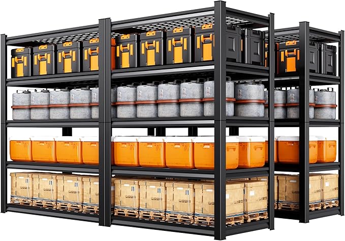 4 Pack Garage Shelving Heavy Duty 5-Tier Storage Shelves, Adjustable Metal Shelving Unit, Utility Garage Organizer Shelf for Basement, Pantry, Kitchen, Warehouse,15.7" Dx35.4 Wx71 H, Black