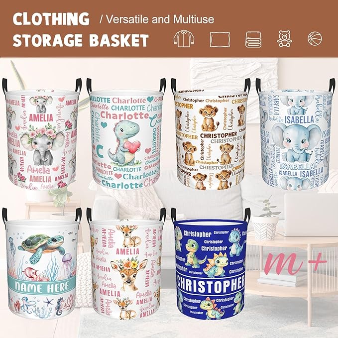 Custom Name Laundry Hamper, Personalized Laundry Basket with Name for Baby Boys Girls, Customized Collapsible Dirty Clothes Hamper Storage with Handles for Bedroom Bathroom Dorm Room Decor