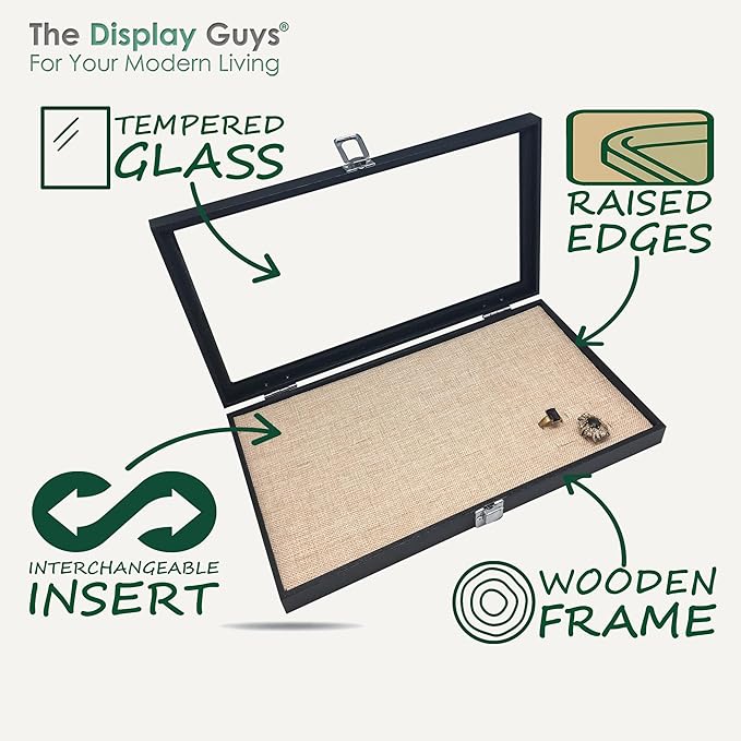 TheDisplayGuys For Your Modern Living Wooden Travel Jewelry Case w. Tempered Glass Lid Display - standard size - Ring Earrings Storage, Drawer Organizer (Black) by The Display Guys
