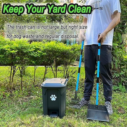 Dog Poop Trash Can Outside 20L with Waste Bags Outdoor Dog Poop Trash Can for Backyard with Lid Foot Pedal and Removable Inner Bucket