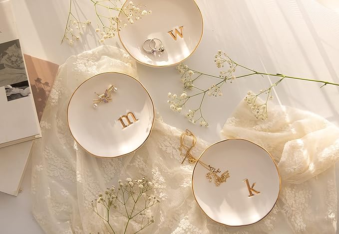 COLLECTIVE HOME - Ceramic Jewelry Tray, Decorative Trinket Dish for Rings Earrings Necklaces Bracelet Watch Keys, Birthday Mother's Day Christmas Gift for Women, 4.75", White Surface (L)