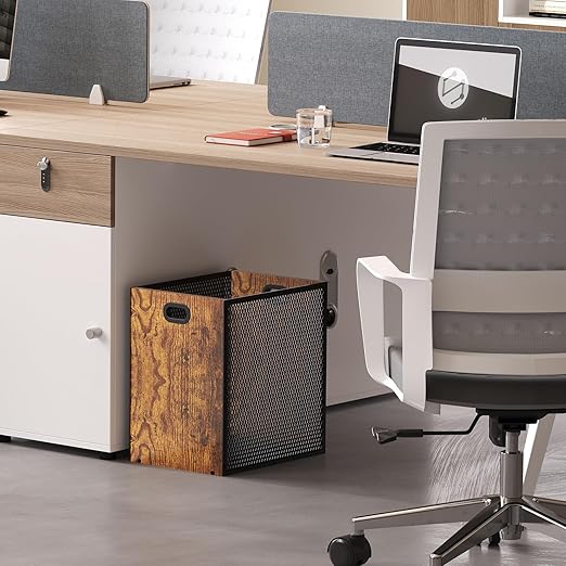 Huxitocan Retro Office Trash Can, Iron and Wood Combination Bedroom Garbage Can, Rectangular Design Wastebasket with Handle, Industrial Style Trash Can for Home Office, 4.5 Gallon (Patent Pending)