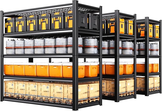 Set of 3 Heavy Duty Garage Shelving 5-Tier Storage Shelves, Adjustable Metal Shelving Unit, Utility Garage Organizer Shelf for Basement, Pantry, Warehouse, Supermarket, 59" W x 19.7" D x 72" H