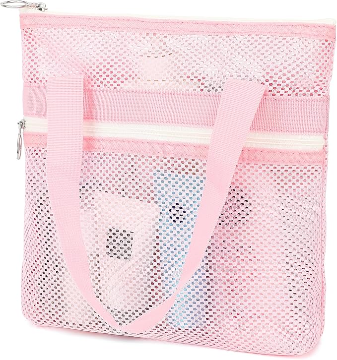 Fammart Mesh Shower Caddy Portable with Zipper & 2 Pockets - Quick Dry Shower Caddy Hanging for Travel Gym Camp Beach - Organizer Bag Bathroom Essentials for College Dorm