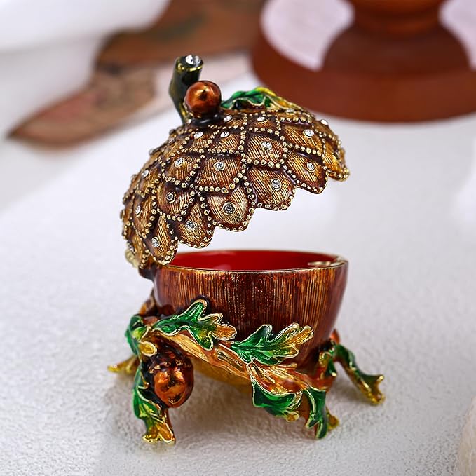 Hand Painted Fruit Trinket Box for Home Decor, Hinged Jewelry Organizer Storage, Unique Personalized Collectible Keepsake Figurine Handmade Decorative Ornament Gifts (Acorn)