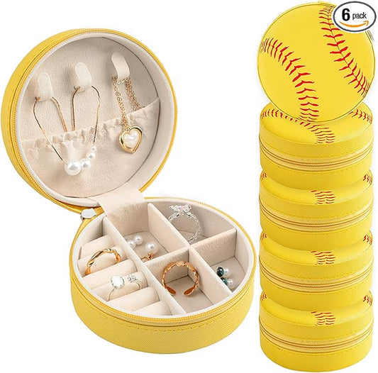 6 Pack Portable Softball Travel Jewelry Case Softball Stuff Round Jewelry Organizer Storage Case for Team Athletes & Sports Enthusiasts Christmas Events & Milestones
