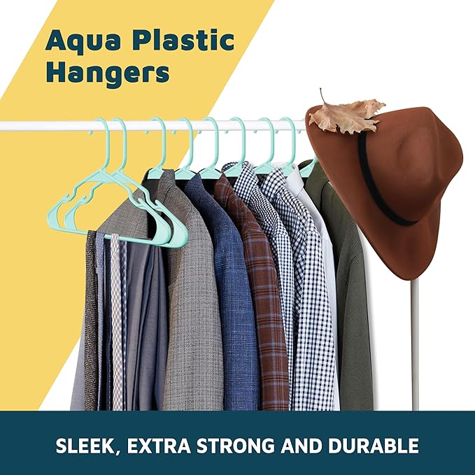 Lifemaster Plastic Clothes Hangers – Heavy Duty Hanger Set, for Organizing Clothes, Dresses, and Coat, Holds Up to 5 lbs, Space-Saving Hangers with Non-Slip Shoulder Grooves, Pack of 20, Aqua