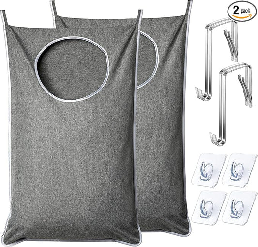 ANSTROUT XL Hanging Laundry Hamper, Extra Large Tear-resistance Door Hamper with 2 Types Hooks for Dirty Clothes, Save Bathroom Space Hanging Laundry Bag (36.5x 22 Inch,Grey)
