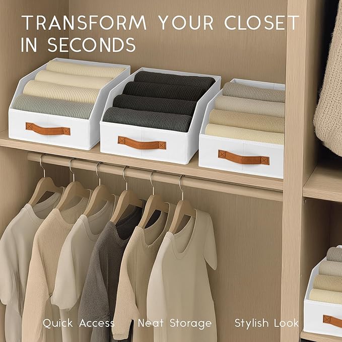 Homsorout Fabric Storage Bins for Organizing - 10 Pack Large Trapezoid Collapsible Storage Bins with Front Handle, Closet Organizers and Storage for Bedroom, Home Shelves, Small Spaces, White