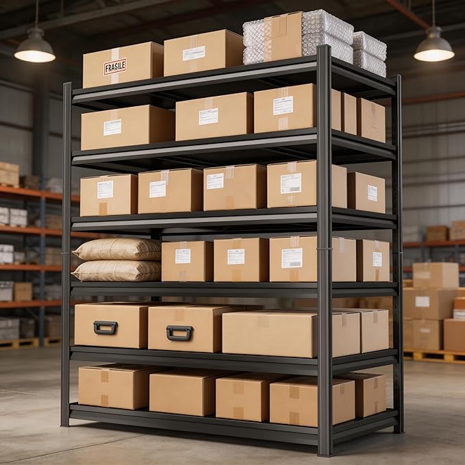 6-Tier Garage Shelving, 82''H*40''W*18''D Metal Storage Shelf ，2-in-1 Adjustable 3700 lbs Heavy Duty Unit Shelves, Upgraded Reinforced Double-Layer Columns for Basement Kitchen Pantry Rack