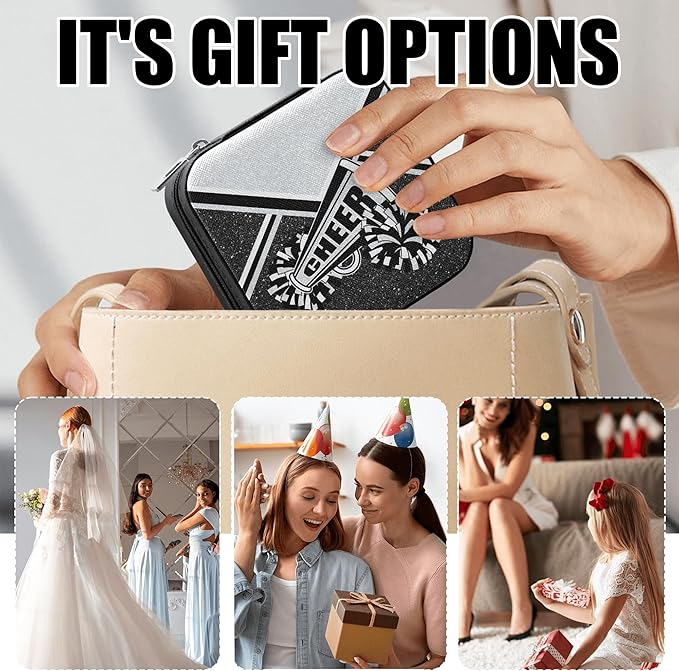 Cheerleader Jewelry Case, Mini Travel Box for Women, Cheer Team Gifts for Girls (Silver)