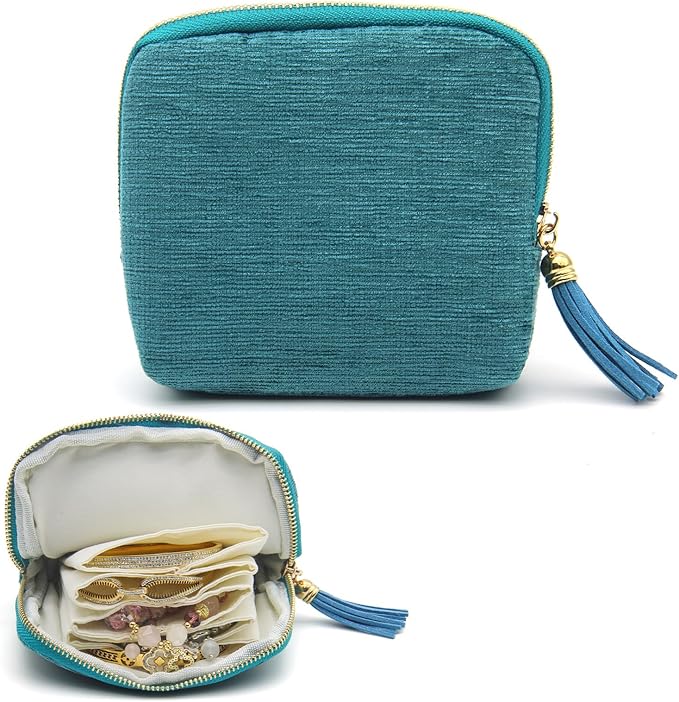 Small Travel Jewelry Case, Mini Jewelry Box, Purse Organizer Pouches for Travel and Everyday Jewelry Organizer Storage (Blue)
