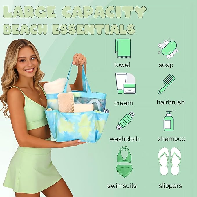 Attmu Mesh Shower Caddy Portable, Quick Dry Hanging Shower Tote Bag for College Dorm Room Essentials, Large Capacity Caddy Dorm for Bathroom Gym Swimming