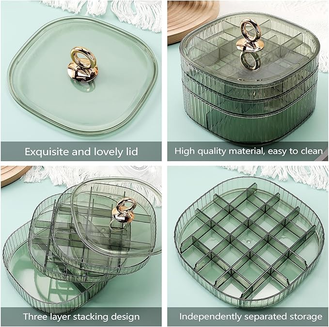 Sunkaioo Earring Organizer,Stackable 3-Layers Clear Jewelry Box with Lid,Stud Earring Organizer for Women Girls,Earring Box Display Holder for Earrings Ring Studs Bracelet Necklace Crafts(Light Green)