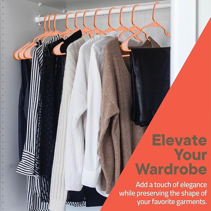 Plastic Clothes Hangers – Heavy Duty Hanger Set, for Organizing Clothes, Dresses, and Coat, Holds Up to 5 lbs, Space-Saving Hangers with Non-Slip Shoulder Grooves, Pack of 50, Orange