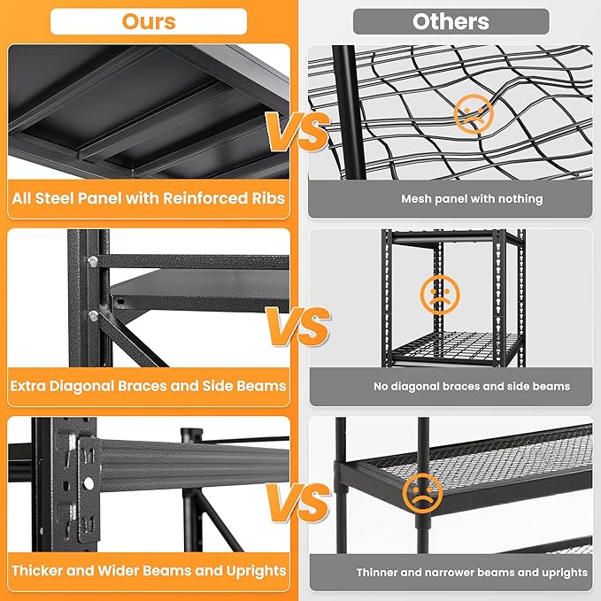 60" W Metal Shelving Heavy Duty, 24" Deep Large Storage Shelves, 4 Tier Tall Steel Industrial Shelving, 5000 LBS Adjustable Standing Shelf for Warehouse/Shop 60" W x 24" D x 70" H