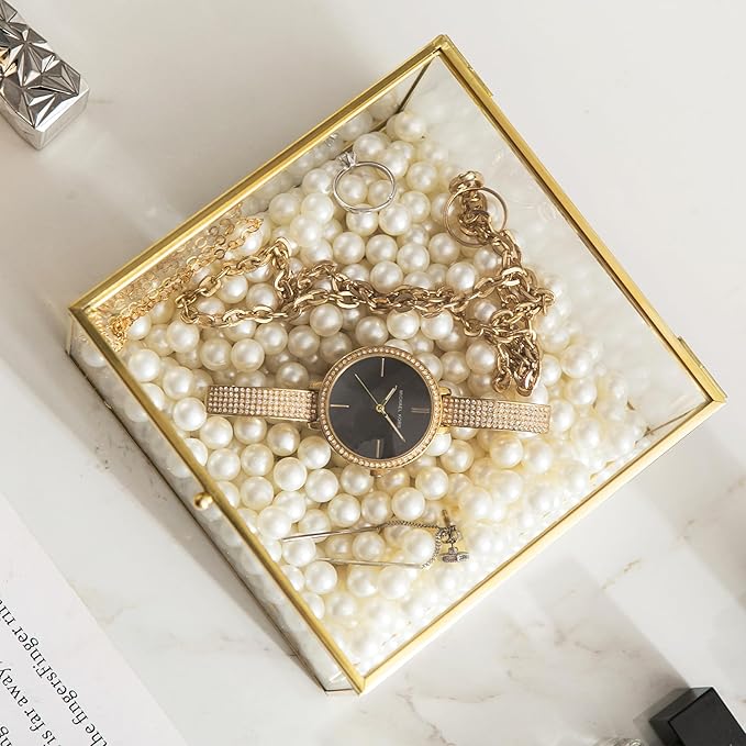 Vintage Square Gold Keepsake Box - Home Decor Organizer Box With Lid, Ideal for Jewelry, Trinkets and Accent Decor